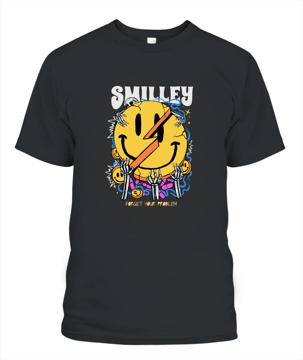 Smiley Forget Your Problem Unisex T-Shirt – Edgy Streetwear Graphic Tee, Comfort Colors 1717, Urban Style